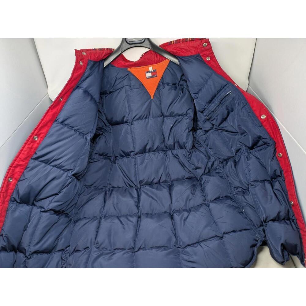 Vintage Tommy Hilfiger Striped Down Puffer Hooded Jacket 90s Mens M Red Blue - Picture 6 of 10